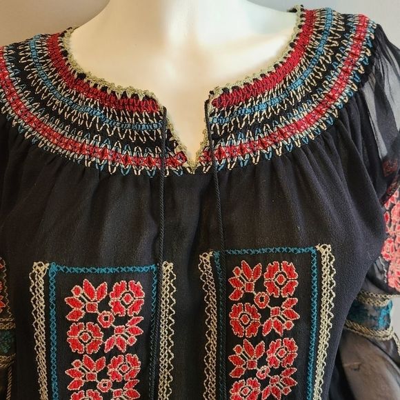 MM Couture Black Boho Embroidered Top - Picture 7 of 11